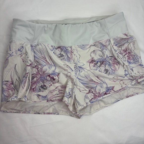 CALIA by Carrie Underwood Pants - CALIA Infinity Run Mid Rise Floral White Purple Running Shorts Womens XL